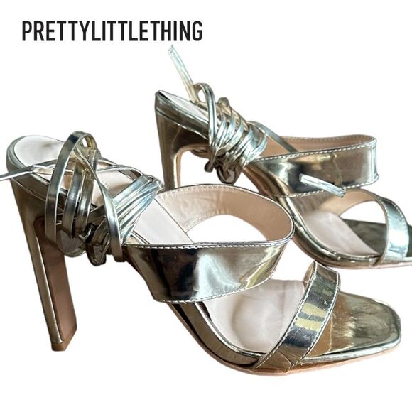 PRETTYLITTLETHING Gold Lace up Heel - Picture 1 of 15